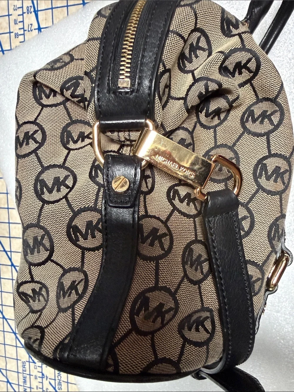Michael Kors Signature Logo Satchel Crossbody Bag – Beige/Black Jacquard